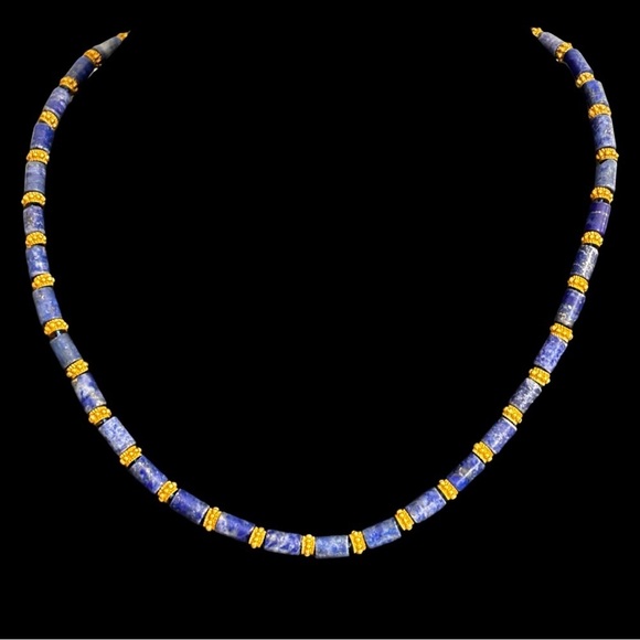 MMA Lapis Lazuli gold plated beaded unique clasp necklace - Picture 2 of 6